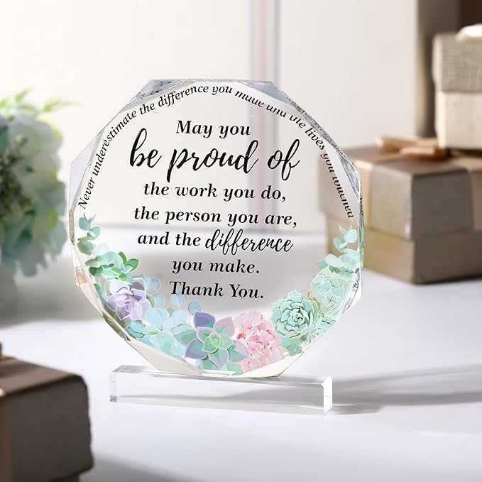 Yinder Thank You Gifts for Women Appreciation Gifts for Coworker Employee Nurse Teacher Leader Boss Inspirational Quotes Acrylic Desk Decor for Home Office Farewell Retirement