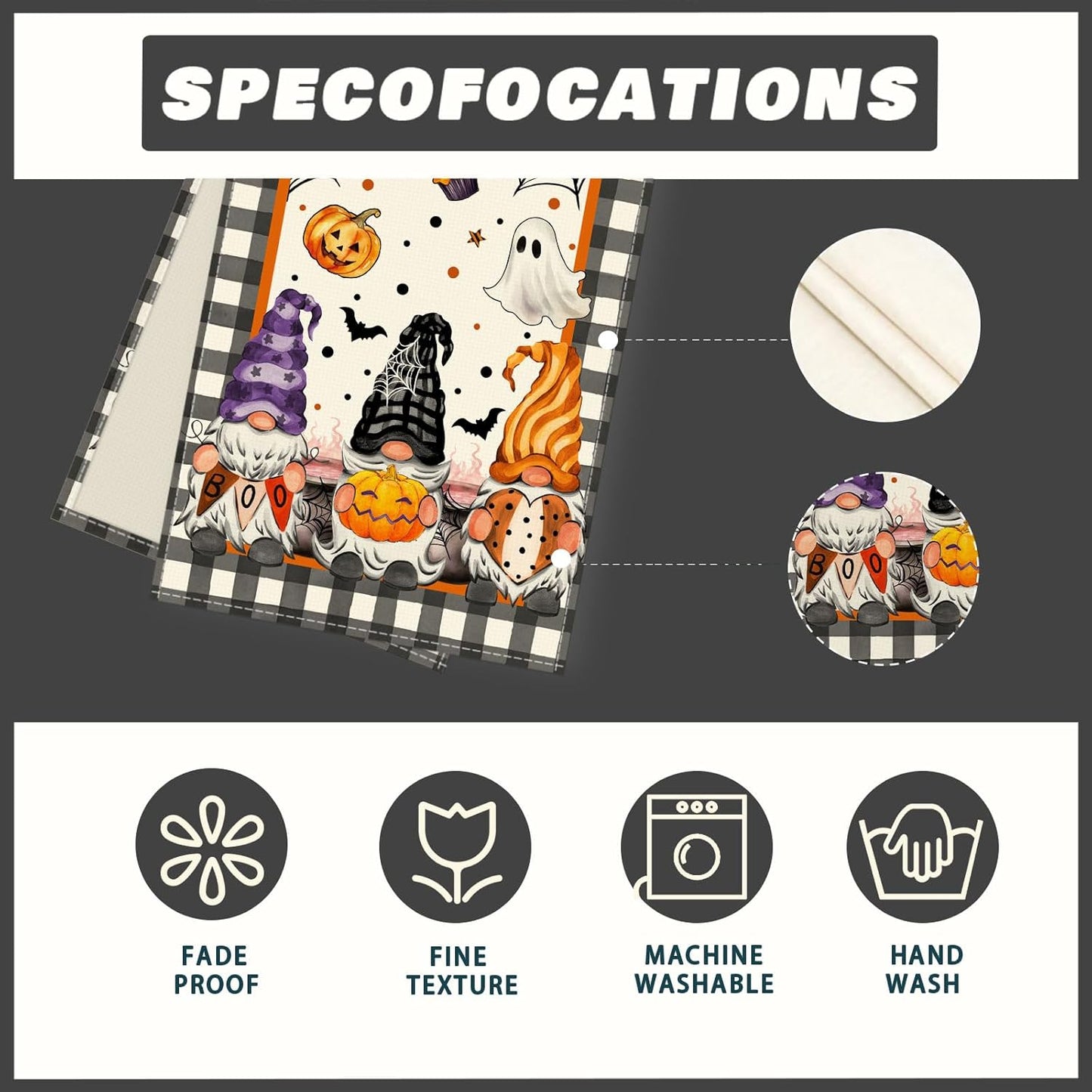 XCHI Spooky Boo Plaid Gnome Halloween Table Runner Party Table Decoration for Home Kitchen Dining Holiday Decor 13x60 Inch