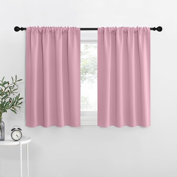 NICETOWN Blackout Curtains for Living Curtains, Rouge Pink, 2 Panels, 29 by 30, Room Darkening Window Curtain Panels, Easy-Care Solid Thermal Insulated Draperies/Drapes for Daughter Room