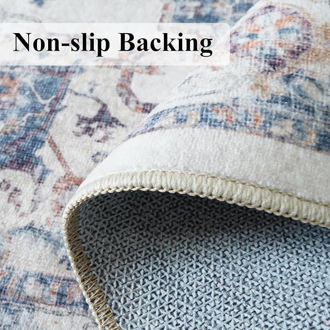 4x6 Living Room Area Rugs: Washable Boho Bedside Rugs Non-Slip Low Pile Small Carpet for Kitchen Bedroom Non-Shedding Floor Mat for Kids Room Office Dining Room(4x6，Brick)