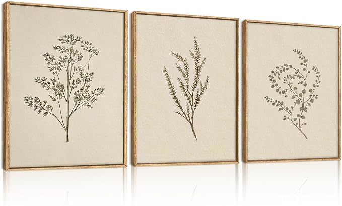 ANHUIB Neutral Beige Floral Canvas Wall Art Large Cream Botanical Wall Decor Vintage Minimalist Modern Paintings 24x36 Inch Set of 3 for Living Room Dining Room Bedroom
