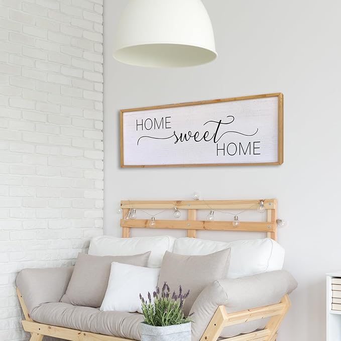 Home Sweet Home Sign Wall Decor 40”X15” Master Family Room Above Bed Beautiful Living Room Above Couch Sign Large Rustic Farmhouse Wood Framed Entryway Hanging Wall Art Decoration (Wood)