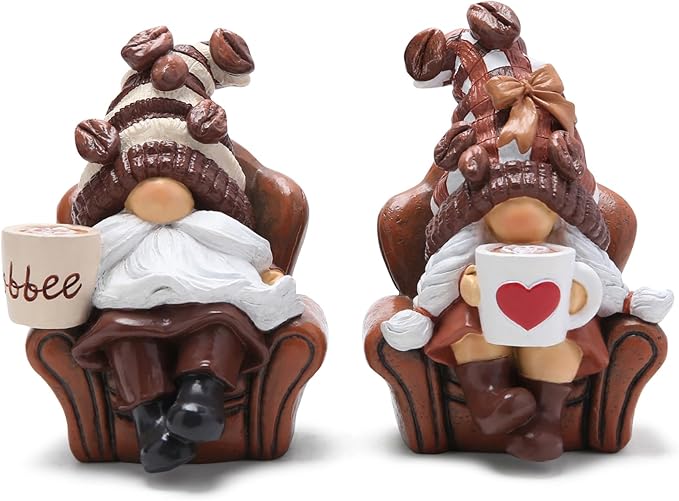 Hodao 2PCS Coffee Gnomes Coffee Bar Decor Accessories Spring Summer Swedish Tomte Elf Dwarf Figurines Leisure Time Gnomes Gift Tasteful Company on The Couch Indoor Home Decorations (Coffee1)