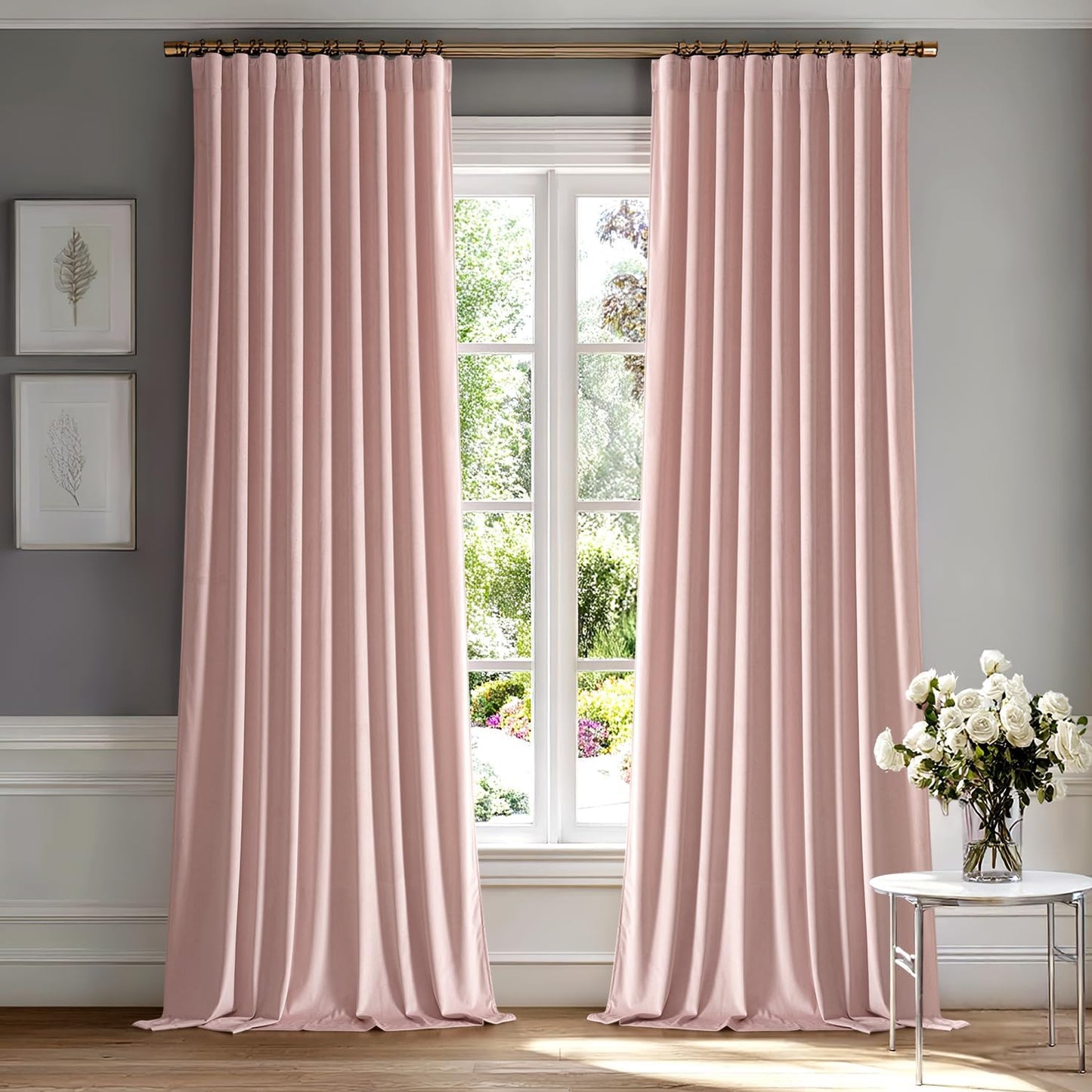 MIULEE Baby Pink Velvet Curtains 96 inches 2 Panels - Luxury Room Darkening Window Drapes for Bedroom Living Room Thermal Insulated Super Soft Blackout, Back Tab Rod Pocket Pinch Pleated, W52 x L96