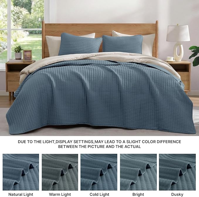 WRENSONGE Twin Quilt-2 Pieces Lightweight Bedspreads Oxford Blue Twin Quilt Bedding Set for All Seasons, Soft Summer Coverlet Suitable for Bed, Couch, Quilt Blanket