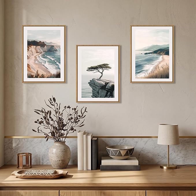 Amalfi Coastal Beach Framed Canvas Wall Art Set, Summer Ocean Wall Decor, Southwestern Beach Wall Painting, Ocean Seascape Art Prints for Living Room, Bedroom, Dining Room - 12"x16"x3