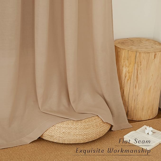 NICETOWN Rustic Linen 144 inch Long Curtains for Living Room, Grommet Privacy Added Thick Linen Weave with Light Filter Window Curtains & Drapes for Bedroom, Camel, W55 x L144, 2 Panels