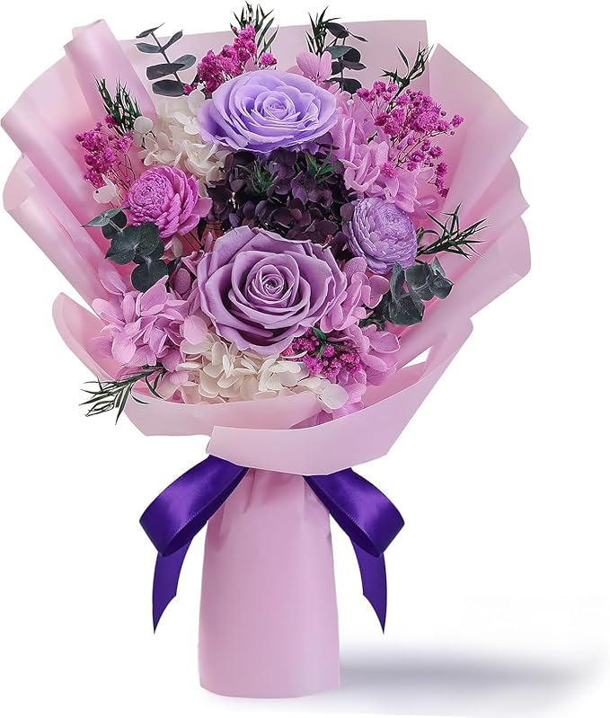 Flowers for Delivery, Preserved Flowers Bouquets – 4 Eternal Purple Roses that Last 2-3 Years,Gift for Mom Grandma Wife on Mother's Day,Forever Birthday Gifts for Women,Home Decor
