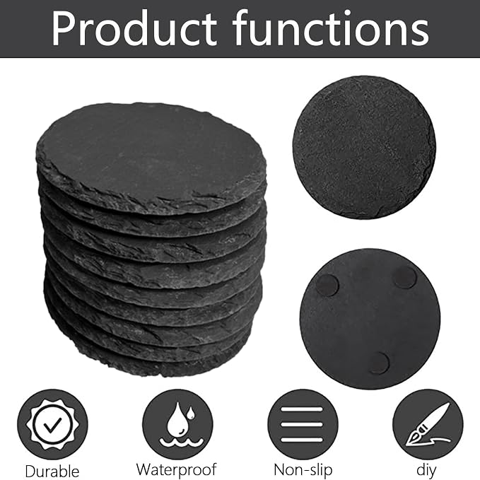 40 Pack Round Slate Coasters Bulk,4 Inch Blank Slate Coasters for Lase Engraving,with Anti-Scratch Bottom for Office Bar Kitchen Home Decor Supplies(Round, Set of 40)