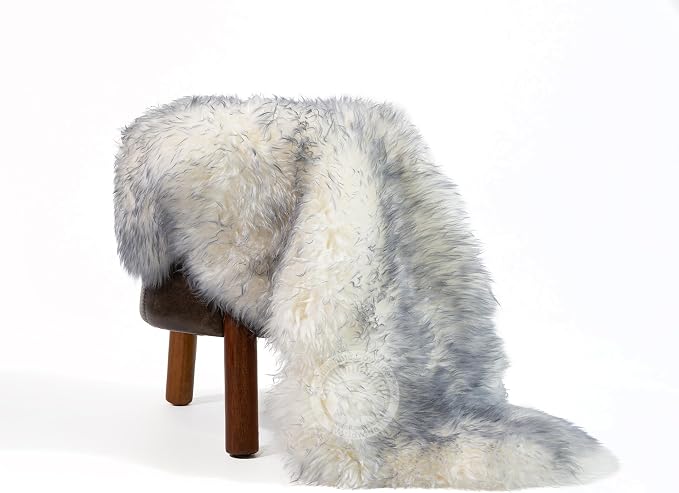 Sunshine Cowhides Sheepskin Rug - 100% Genuine Sheepskin Chair Throw Cover & Area Rugs for Living Room, Bedroom, Office Floor & Bathroom, Premium Decor for Aesthetic Living (Tipped Gray)