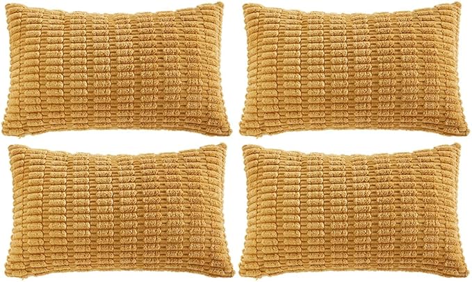Fancy Homi 4 Packs Decorative Throw Pillow Covers for Living Room Couch Bed, Modern Farmhouse Boho Home Décor Accent Cushion Case, 24" x 12" (Pack of 4), Mustard Yellow