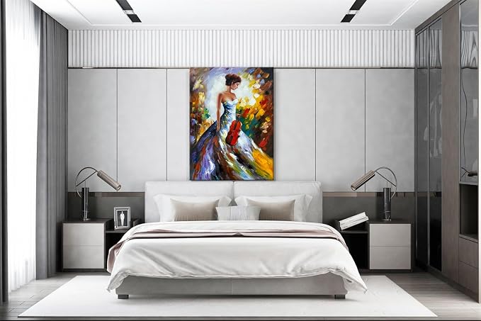 zoinart Hand Painted Modern 3D Oil Paintings on Canvas Wall Art 28x40 Inches Fiddler Girl Abstract Vertical Wall Art Large Framed Artwork for Home Decorations Wall Decor