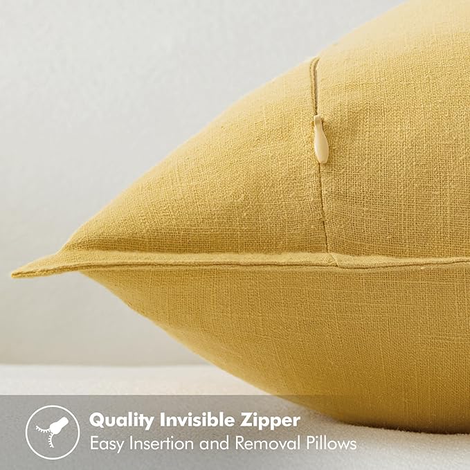 MIULEE Decorative Linen Pillow Covers 18x18 Inch Yellow Boho Farmhouse Neutral Couch Throw Pillows for Bed Pack of 2 Accent Modern Pillowcase Summer Sofa Livingroom Home Decor
