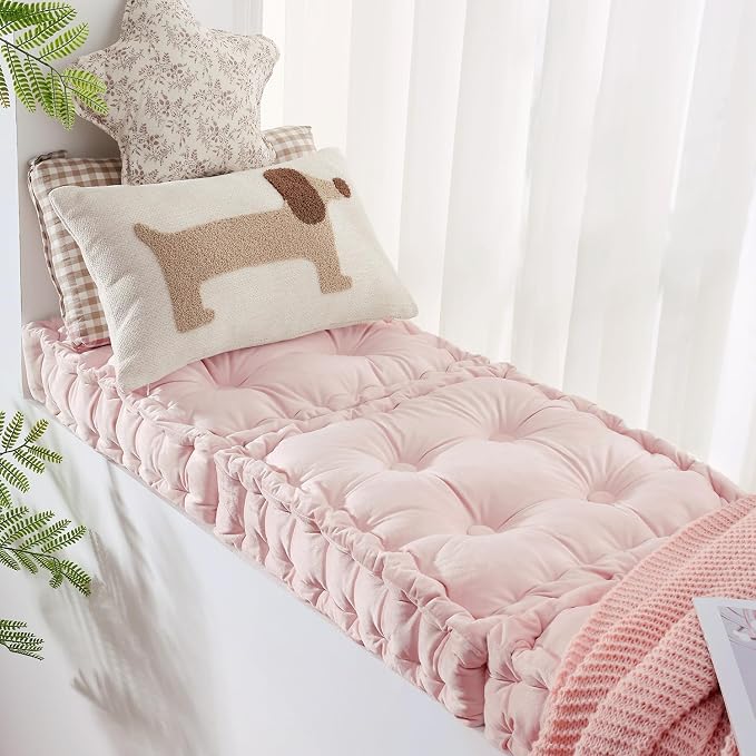 Square Floor Pillows, Large Floor Cushion for Adults Kids, Meditation Floor Pillow Seating Cushion with Shredded Memory Foam and Silk Wadding, 20"x20"x5" Blush