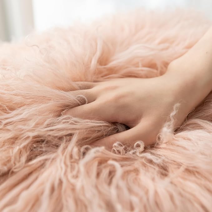 MOOX Mongolian Lamb Fur Pillow Covers Lumbar Throw Sheepskin Pillow Case Genuine Wool Fur Tibetan Accent Living Room Bedroom Decorative Cushion Cover (18 * 18inch Pink)