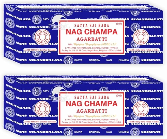 Satya Sai Baba Nag Champa Agarbatti, 250gms Hand Rolled Fine Quality Incense Sticks for Purification, Relaxation, Positivity, Yoga, Meditation (NC250 Pack of 2)
