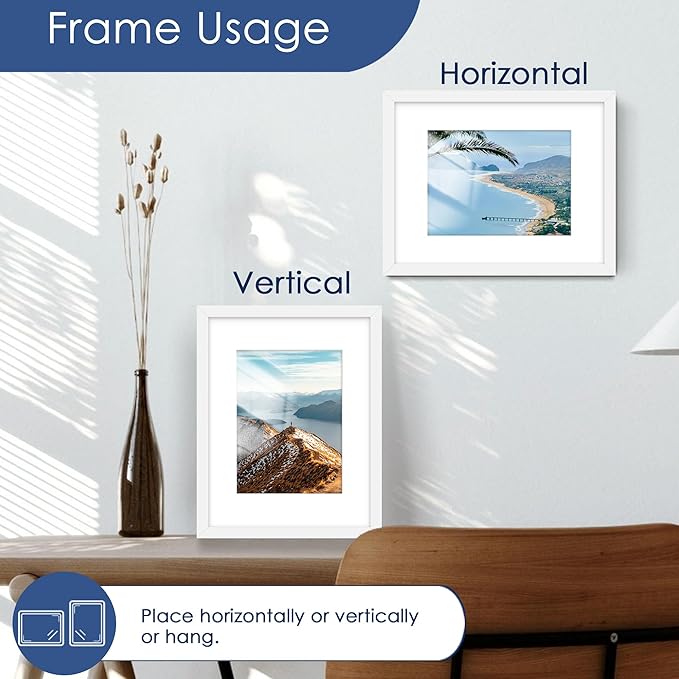 PEALSN 8.5 x 11 Picture Frame Set of 6, Display Pictures 6x8 with Mat or 8.5 x 11 without Mat for Wall Mounting Display, Photo Frames Collage for Wall Decor, White Woodgrain.
