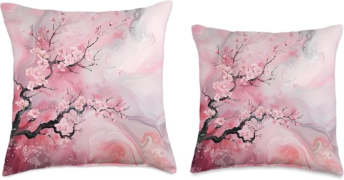 Cherry Blossom Abstract Wall Art - Japanese Sakura Painting Throw Pillow