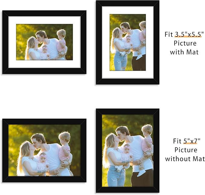 Picrit 5x7 Picture Frame Set of 12, Display 4x6 with Mat or 5x7 without Mat, Photo Frames for Wall Mounting or Table Top Display, Black