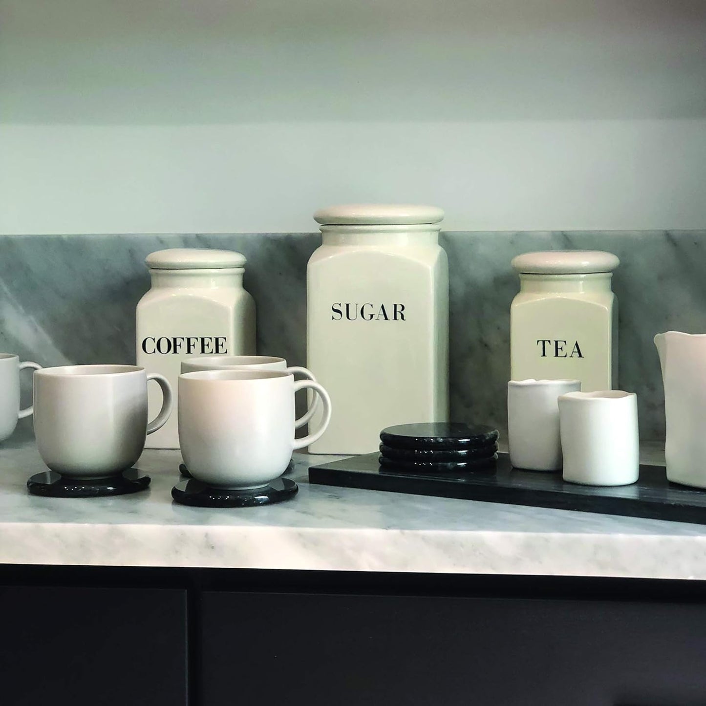 Fox Run Natural Polished Marble Coasters, Set of 6 Black Coasters