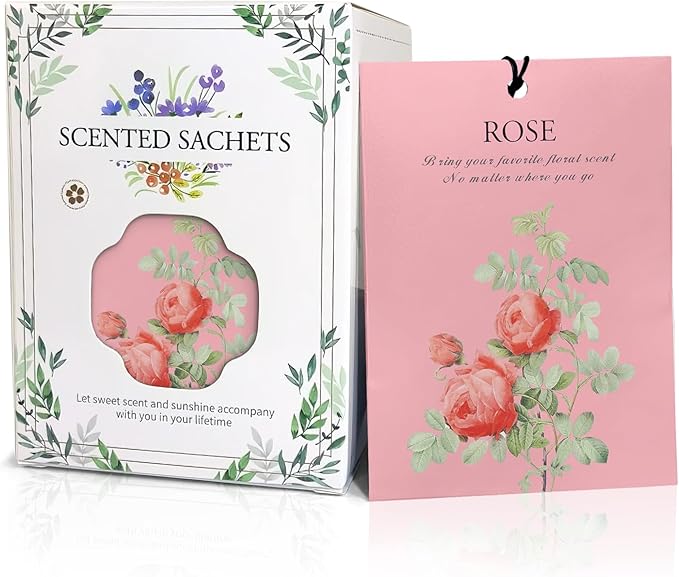 Rose Scented Sachet Bags - 12 Pack Drawer & Closet Freshener, Long Lasting Odor Eliminator for Wardrobes, Cars & Storage, Home Fragrance Air Freshener Sachets