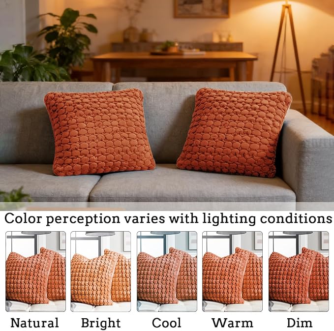 Pillow Cover 24x24 1 Piece Velvet Euro Sham Decorative Farmhouse Pillowcase Boho Square Cushion Covers Soft Bubble Texture for Couch Sofa Bed Bedroom Car Living Room，Rust