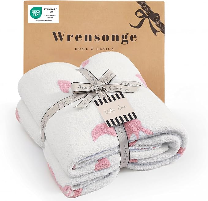 WRENSONGE Soft Throw Blanket for Couch-Cozy Reversible Knitted Blankets | Lightweight Warm Fluffy Decor for Women, Mom, Her & Girls, Sofa, Chair, Bed, 50x60in,Bubble Bowknot Pink
