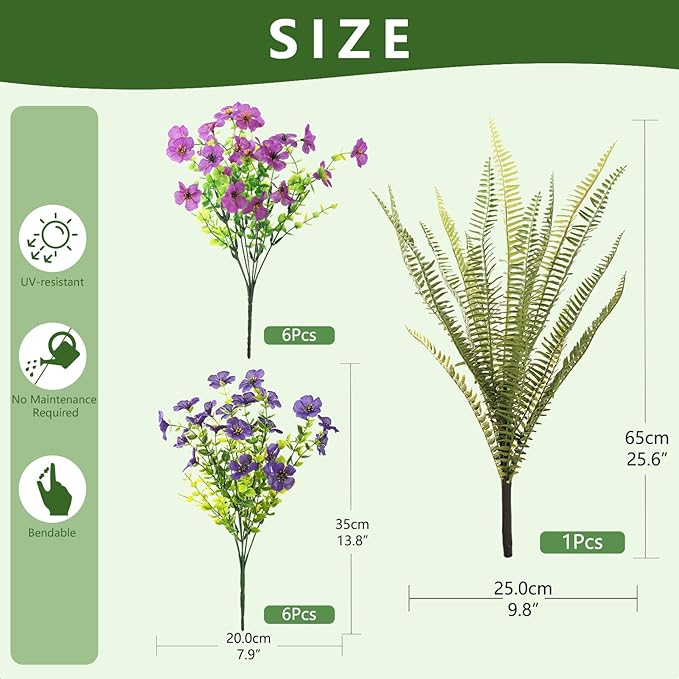 INQCMY Artificial Flowers for Outdoor 12 Pcs Faux Silk Daisy and 1 Pcs Fake Long Leaved Grass UV Resistant Tall Ferns for Home Doorway Courtyard Garden Backyard Decorative