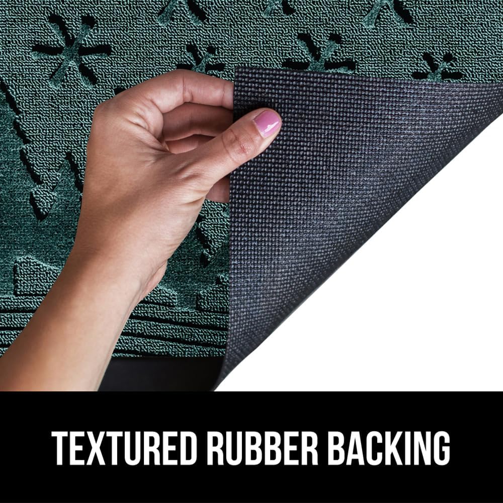 GORILLA GRIP 100% Waterproof All-Season WeatherMax Doormat 35x23, US Designed Natural Rubber, Stain and Fade Resistant, Low Profile Indoor Outdoor Door Mats, Easy Clean Patio Mat, Green Snowscape