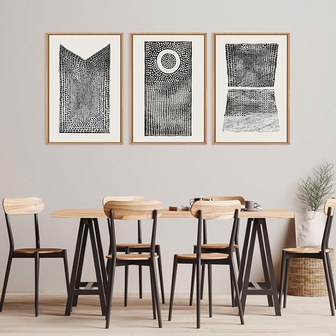 DRACIT Large Abstract Dot Black Pattern Framed Canvas Wall Art Set,Modern Neutral White Circle Wall Decor,Minimalist Black White Geometric Artwork for Living Room,Bedroom,Office-16 x24 x3