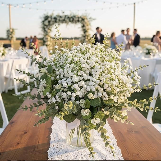 240 Pcs 5 Mixed Eucalyptus Greenery Stems Artificial Baby Breath Flowers Bulk Eucalyptus Leaves Bundle Faux for DIY Wedding Decoration Bouquets Home Arrangement Floral Vase Decor