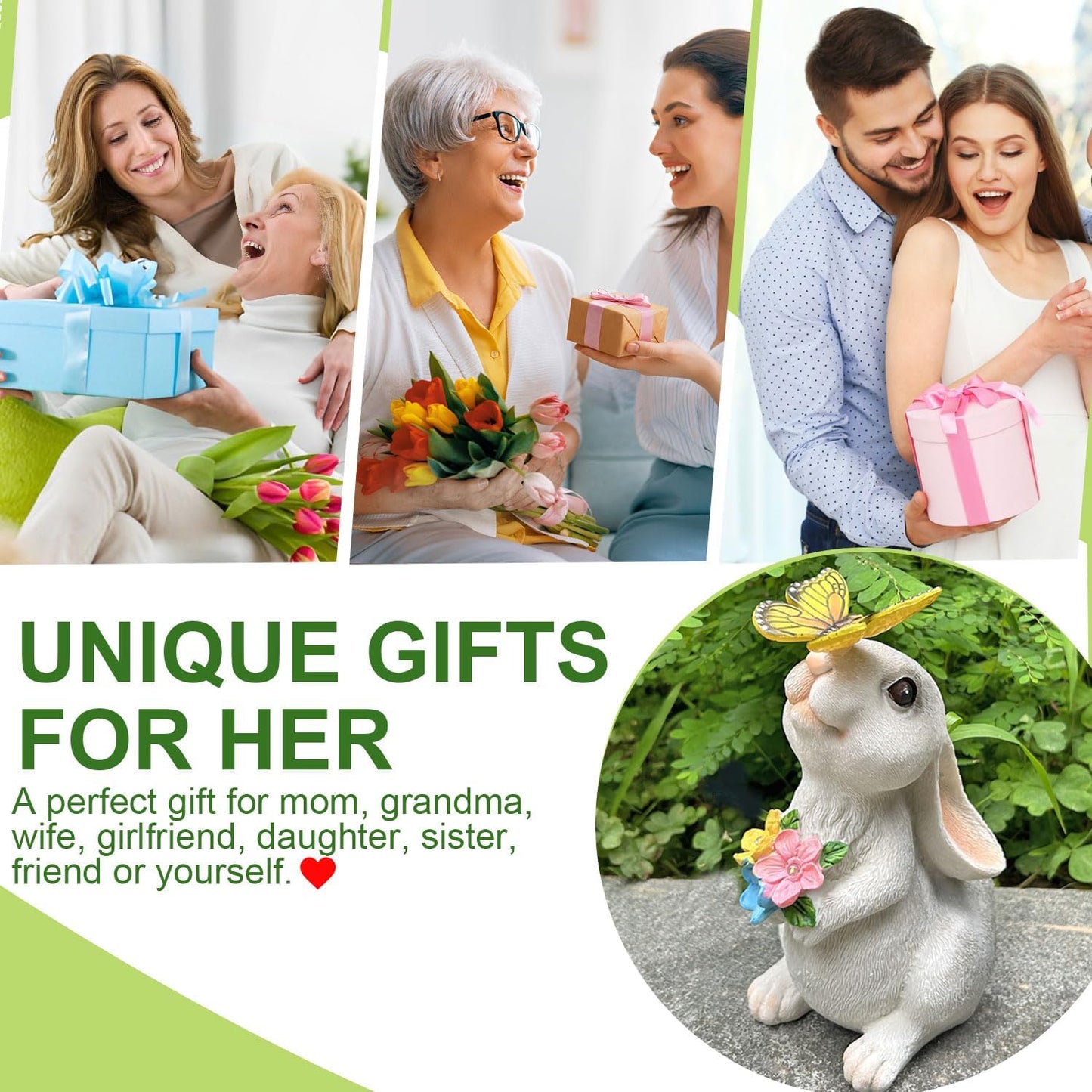 YODY Solar Garden Statues Outdoor Decor- Yard Decorations for Patio, Balcony, Backyard, Lawn Ornaments - Rabbit Figurines with LED Light- Unique Birthday House Warming Gifts for Women, Mom, Grandma