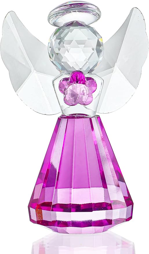 HDCRYSTALGIFTS 3'' Purple Crystal Guardian Angel Figurine Gifts for Women,Art Glass Angel Ornaments Statue Collectibles Home Decor