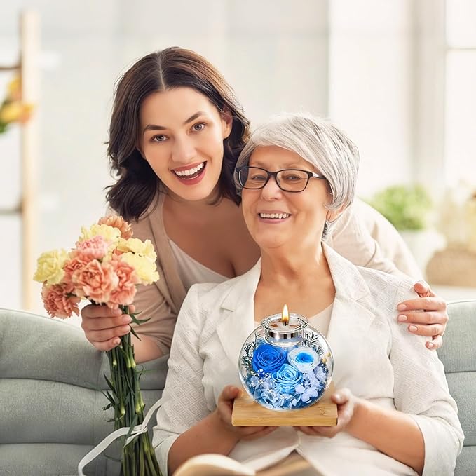 Mothers Day Rose Gifts for Mom Birthday Gift for Women Flowers for Delivery Preserved Flowers Forever Eternal Rose in Glass Dome Mother's Day Flower Gifts for Wife Grandma Sister from Daughter, Blue