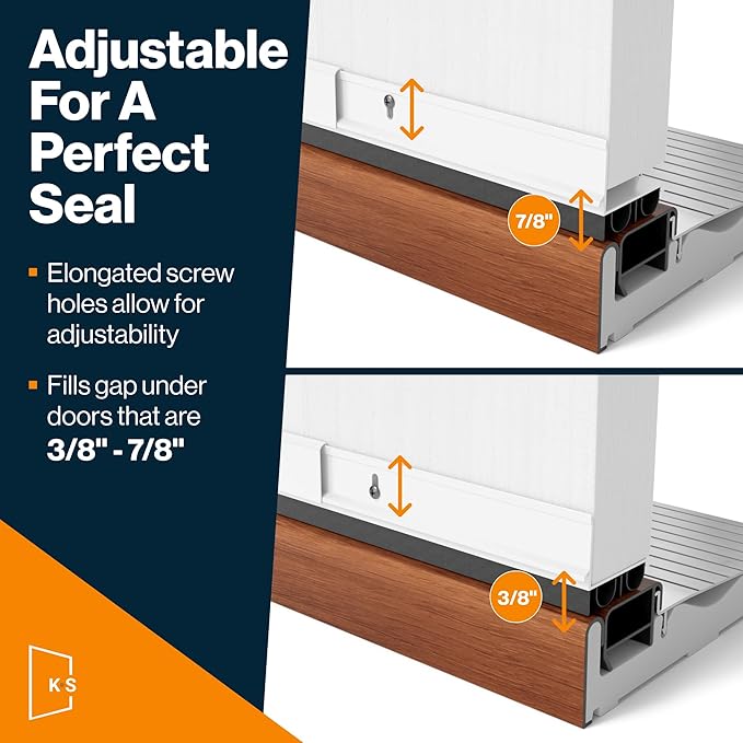 New: KS Hardware,Patent Pending, Adjustable Double Bubble Door Sweep, Draft Stopper, Under Door Seal for Exterior Doors, 1 3/4" x 36", White (36 inch 5 pk)