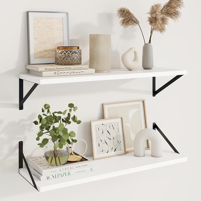 Axeman 30 Inch Floating Shelves | 10 Inch Deep White Wall Shelves Set of 2 | 30" W x 10" D White Wood Floating Shelves for Living Room Bathroom Kitchen