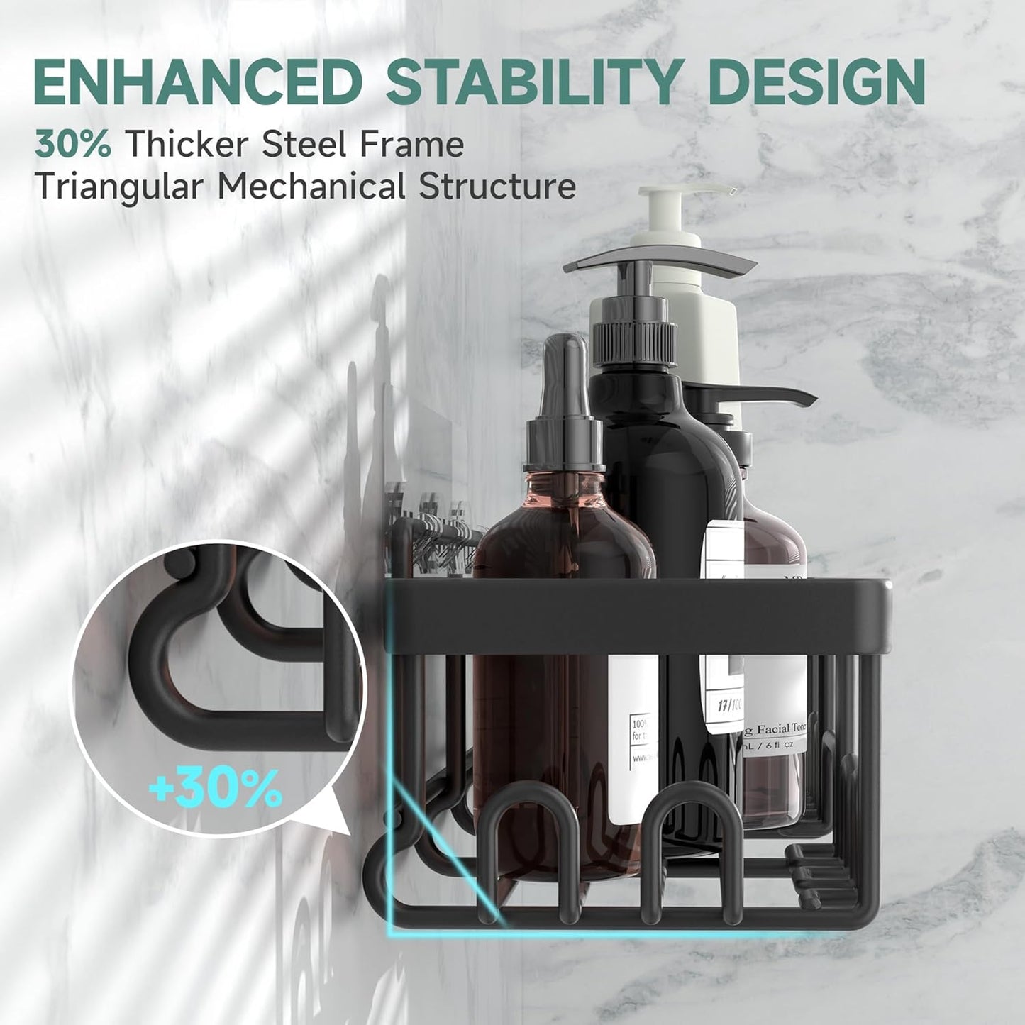 Veken Rustproof & Waterproof Shower Caddy 6-Pack, No Drilling Adhesive Shelves Rack with Soap Holder, Large Capacity Bathroom Organizers and Storage, Wall-Mounted Kitchen & Home Decor