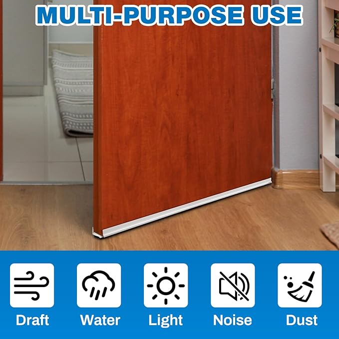 FoldTier 2 Pcs 1-3/4 x 32 Adjustable Double Bubble Door Sweep Bottom of Door, Under Doors Seal for Exterior Doors, Energy Efficient Draft Stopper, Slide to Install, Blocks Dust/Insects/Noise(White)