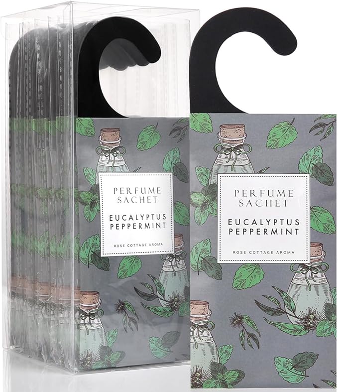 ROSE COTTAGE Large 12 Packs Eucalyptus Peppermint Hanging Closet Air Freshener Scented Sachets Long Lasting Smell Goods