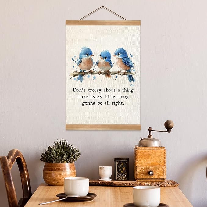 ZTGDA Inspirational Wall Hanging Canvas Art Poster, Every Little Thing Is Gonna Be All Right,Cute Positive Watercolor Birds Wall Art for Home and Office Decor,Best Birthday, Graduation Gift