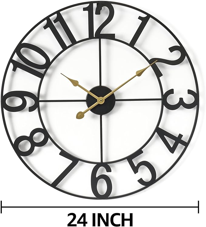 Sorbus Large Wall Clock for Living Room Decor - Wall Clock for Kitchen - 24 inch Big Wall Clock Decorative - Metal Wall Art - Analog Large Clock for Bedroom, Home, Kitchen, Office, Wall Decor (Black)