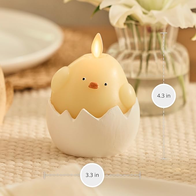 Luminara Hatching Easter Chick Candle - 3.3" x 4.3" - Flameless Real-Flame Holiday-Inspired Decor - AA Batteries - Flickering LED Flame