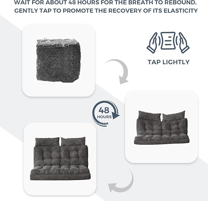 MAXYOYO Folding Sofa Bed, Tufted Bean Bag Bed with Pillows Floor Couch for Adults, Extra Thick and Long Floor Sofa, Full Couch for Bedroom Living Room, Dark Grey, 54x91 Inch