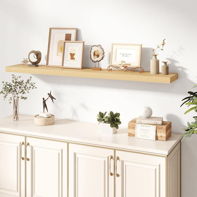 Dreamland 55 Inches Floating Shelves for Wall, 8" Deep Long Floating Shelves Set of 1, Large Display & Storage Shelf, Wall Shelf for Bathroom Bedroom Living Room Kitchen Office, Oak
