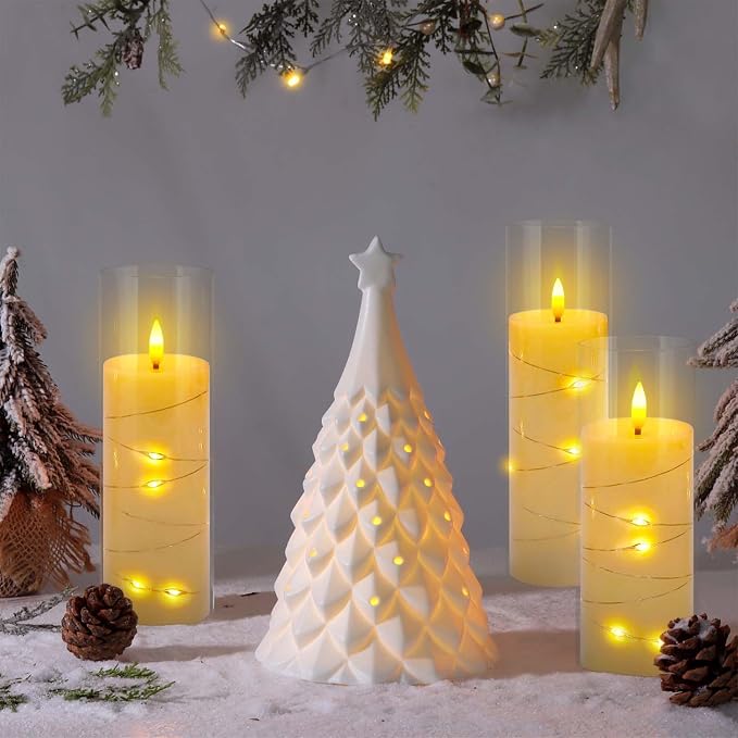 Pack of 5 (D2.2 X H 5" 6" 7") Ivory Flickering Flameless Candles Battery Operated with Remote, LED Pillar Candles with Realistic Moving Wick for Halloween, Christmas, Home Decor.
