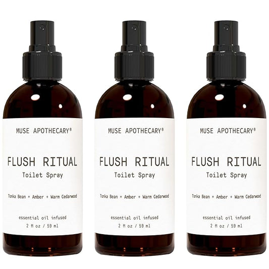 Muse Apothecary Flush Ritual - Aromatic & Refreshing Toilet Spray, Use Before You Go, 2 oz, Infused with Natural Essential Oils - Tonka Bean + Amber + Warm Cedarwood, 3 Pack
