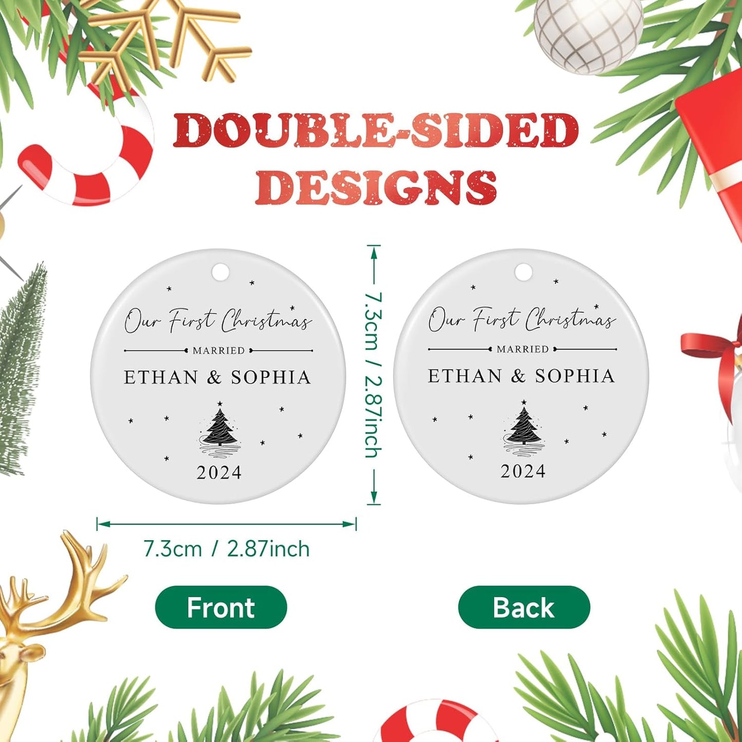 First Christmas Married Ornament 2025, Personalized Christmas Ornaments, Cuztomized Wedding Gifts, Just Married Gifts for Newlywed, Bridal Shower, Couples