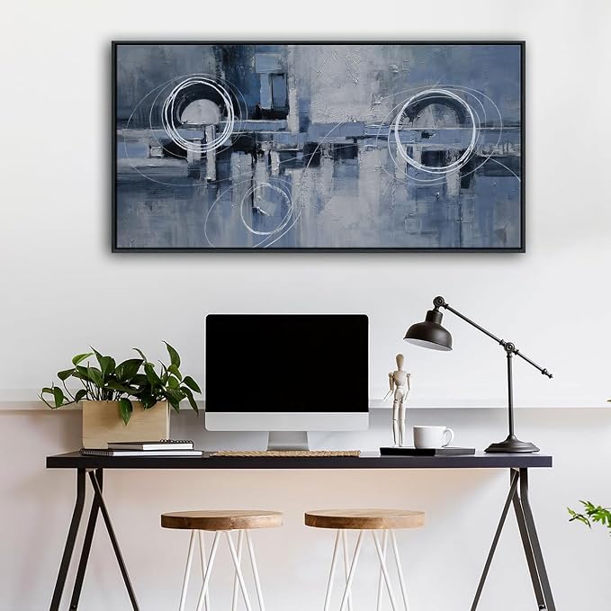 YDYSUNE Abstract Wall Decor for Living Room - Blue Canvas picture Minimalist Wall art Modern Line Segment Artwork Painting for Bedroom,Office Decoration Framed Size Ready to Hang 20×40inch