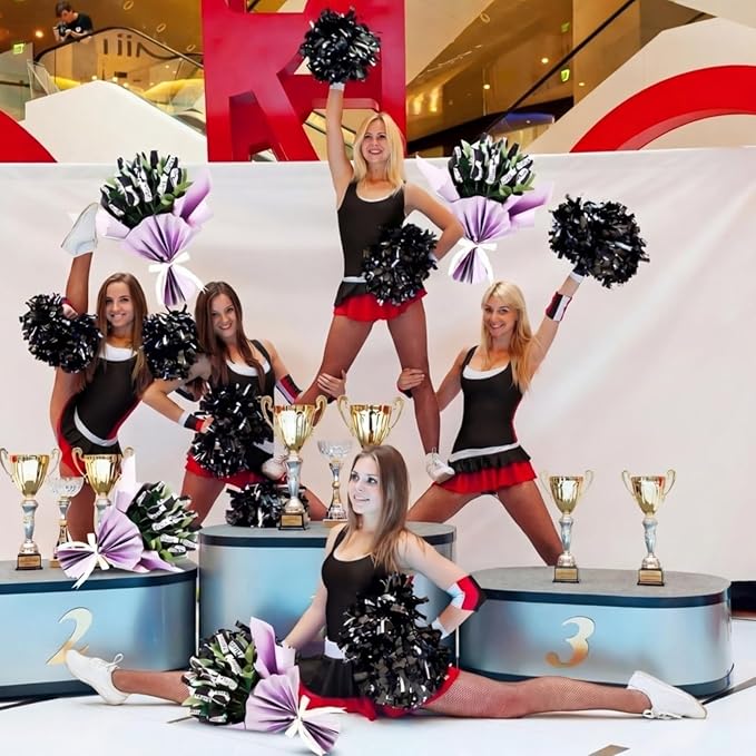 Suhine 12 Pcs Black Cheer Gifts Cheerleader Cheerleading Artificial Rose Flowers Gifts Bulk for Women Cheer Team Sport Game Day Birthday Graduation Party Decorations Favors(Black White, Normal)