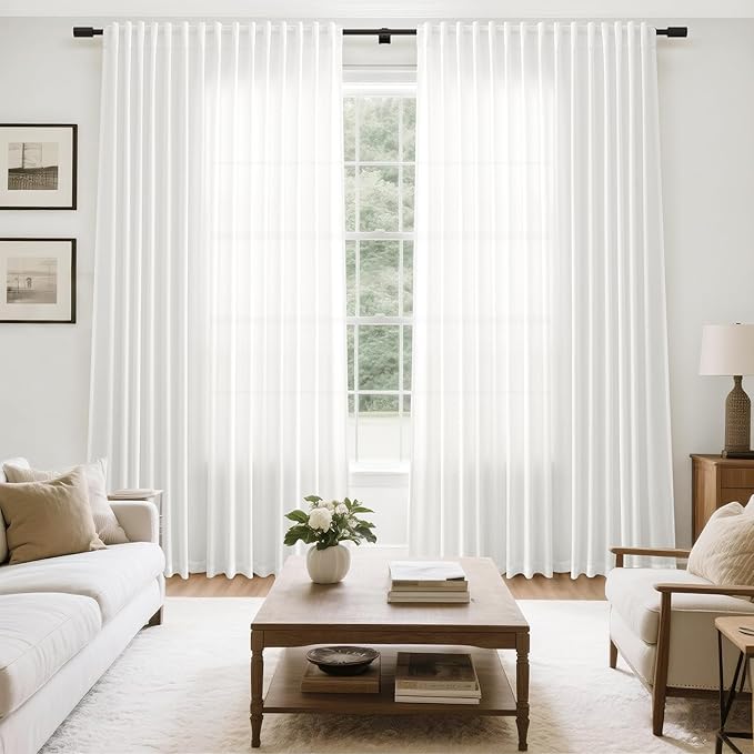 Nanspring Extra Wide Linen Curtains for Living Room 108 Inch Length for Room Divider Off White Rustic Farmhouse Drape Rod Pocket Back Tab Light Filtering Bedroom Window Curtain for Sliding Door